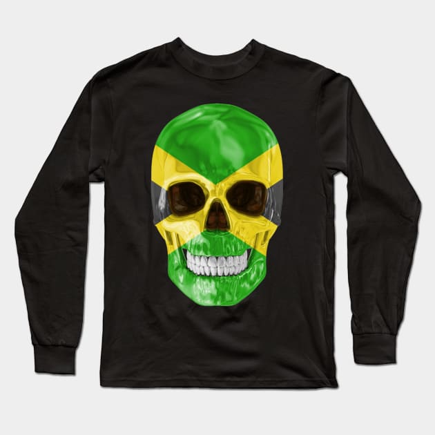 Jamaica Flag Skull - Gift for Jamaican With Roots From Jamaica Long Sleeve T-Shirt by Country Flags